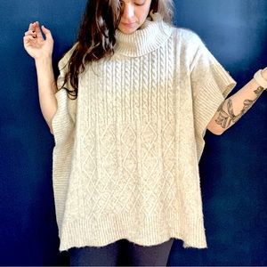 LOFT cream turtleneck poncho, cable knit, size M/L.